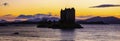 Sunset at Castle Stalker in the Scottish Highlands, UK Royalty Free Stock Photo