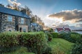 Sunset casts bright rays behind Stonefield Castle in Oban, Argyll and Bute, Scotland, UK