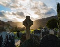 Sunset in celtic cemetery