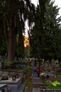 Sunset on cemetery Royalty Free Stock Photo