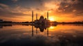 Sunset at Central Songkhla Mosque, generative ai Royalty Free Stock Photo