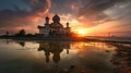 Sunset at Central Songkhla Mosque, generative ai Royalty Free Stock Photo