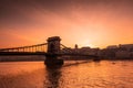 Sunset in Budapest Hungary with the chain bridge Royalty Free Stock Photo