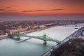 Sunset in Budapest Hungary with the chain bridge Royalty Free Stock Photo