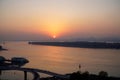 Sunset of Changjiang river side, Nanjing city, China.