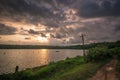 Sunset at Cheloor lake fish farm Sasthamcotta