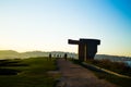 Sunset in Chillida`s Eulogy to the Horizon Elogio del Horizonte in Cerro de Santa Catalina, in Gijon, Asturias, Spain. Art Royalty Free Stock Photo