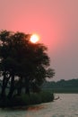 Sunset at Chobe riverfront from a boat Royalty Free Stock Photo