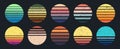 Sunset circle gradient badges, retro abstract emblems. Retro sunrise grunge texture stamps, round gradient elements vector Royalty Free Stock Photo