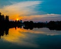 Sunset on city lake