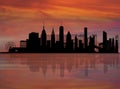 Sunset  city New York  view from window shadow urban   sunset at sea gold reflection in water wave  nature landscape summer Travel Royalty Free Stock Photo