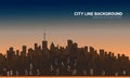 Sunset city silhouette background. Skyline wallpaper with skyscrapers in sunset or sunrise