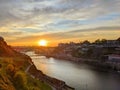 Sunset cityscape bridge Porto Portugal