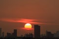 Sunset  with cityscape of building silhouette Royalty Free Stock Photo