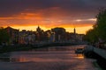 Sunset cityscape of Dublin, Ireland over River Liffey