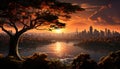 Sunset cityscape, dusk nature, skyscraper tree, urban skyline night landscape generated by AI Royalty Free Stock Photo