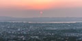 Sunset City scape Myanmar town View from Mandalay Hill Panorama Landscape Royalty Free Stock Photo