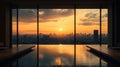 Luxurious Infinity Pool Overlooking Cityscape at Sunset Royalty Free Stock Photo