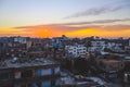 Sunset Cityscape View to the Giza City with the Colorful Sky and Local Buildings