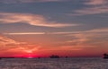 Sunset in Clearwater Beach, Florida. Landscape. Gulf of Mexico. Ferries in Background.