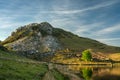 Sunset on Clogwyngarreg from Llyn Dywarchen in the Eryri National Park, Wales Royalty Free Stock Photo