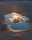 Sunset Cloud Reflection in a City Puddle Royalty Free Stock Photo