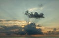 Sunset with clouds, light rays and other atmospheric effect. Dramatic cloudy skyline Royalty Free Stock Photo