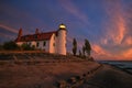 Sunset at Point Betsie Lighthouse near Frankfort Michigan, USA Royalty Free Stock Photo