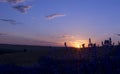 Sunset and clouds over lavender field Royalty Free Stock Photo