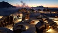 Sunset and clouds over ski village in the French Alpes Royalty Free Stock Photo