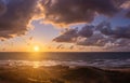 Sunset clouds on sea beach of romantic vacation