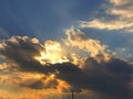 Sunset & clouds with sun beems Royalty Free Stock Photo