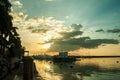 Sunset with clouds and yacht Royalty Free Stock Photo