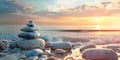 Sunset cloudscape and stone stack spiritual background Royalty Free Stock Photo