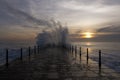 Sunset at porto, Portugal in a cloudy day with a big wave