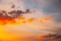 Sunset Cloudy Sky With Fluffy Clouds. Sunset Sky Natural Background. Sunrays, sunray, ray, Dramatic Sky. Sunset In Royalty Free Stock Photo