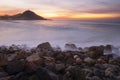 Sunset on the coast of the city of San Sebastian Donostia. Royalty Free Stock Photo