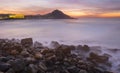 Sunset on the coast of the city of San Sebastian Donostia. Royalty Free Stock Photo