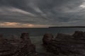 Sunset. Byrum raukar on Swedish Island Oland: Spectacular limestone formations Royalty Free Stock Photo