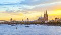 Sunset in cologne with Dome and river Rhine Royalty Free Stock Photo