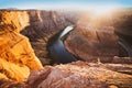 Sunset in Colorado Canyon. Horseshoe Bend, Page, Arizona. Horse Shoe Bend on Colorado River, Grand Canyon. Royalty Free Stock Photo