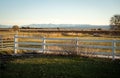 Sunset of Colorado ranch with snow capped San Juan mountains Royalty Free Stock Photo