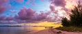 Sunset colorful sky on sea, tropical desert beach, no people, dramatic clouds, travel destination getting away, long exposure