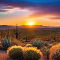 sunset colorful and vivid southwestern desert panoramic landscape image created by Royalty Free Stock Photo