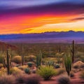 sunset colorful and vivid southwestern desert panoramic landscape image created by Royalty Free Stock Photo