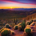 sunset colorful and vivid southwestern desert panoramic landscape image created by Royalty Free Stock Photo