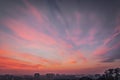 Vivid and intense colors of the sky in a winter sunset over the city of Milan sunset