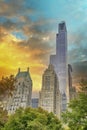 Sunset colors of New York Central Park Skyscrapers Royalty Free Stock Photo