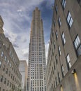 Sunset colors of New York Rockefeller Center Skyscrapers