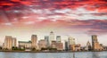 Sunset colors over Canary Wharf skyline, London - UK Royalty Free Stock Photo